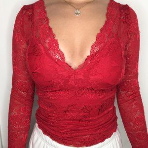 Red lace long sleeve top